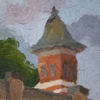 Painting of the top of the courthouse.